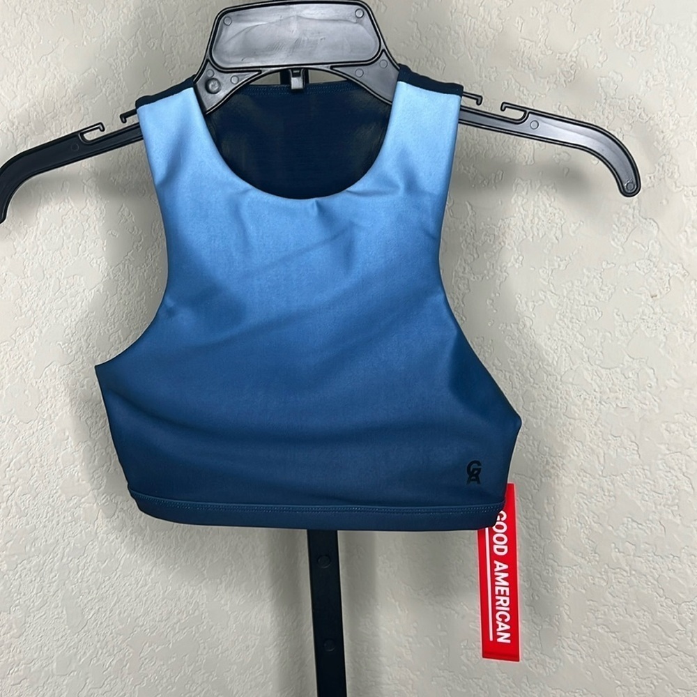 703 - Good American NWT Blue/Black Sports Bra, Size 0 (XS)